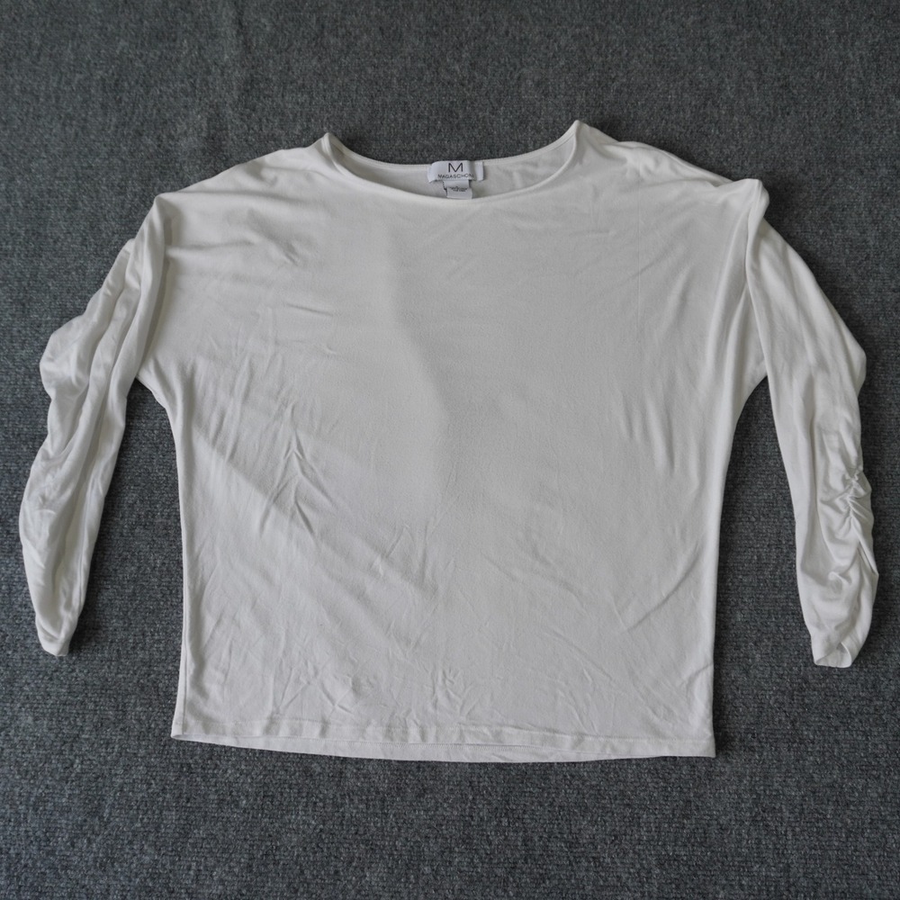 Magaschoni‎ Women's White Long Sleeve Ruched Sleeve Top Blouse Size S